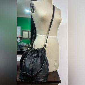 Luciana Verde Black Leather Drawstring Bucket Bag – Restored